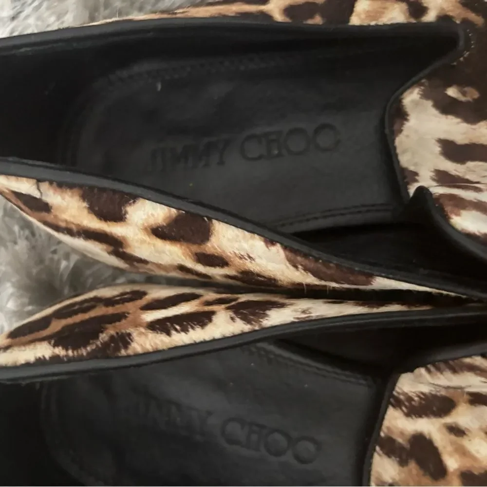 Jimmy Choo Ponyhair Slippers animal print dress shoes fur flats loafers slip ons